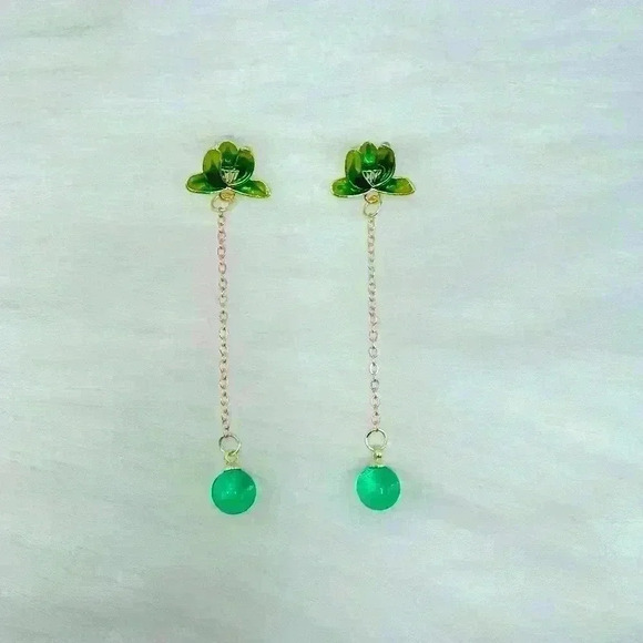 Vintage Chinese Style Lotus Drop Earrings - Picture 1 of 3